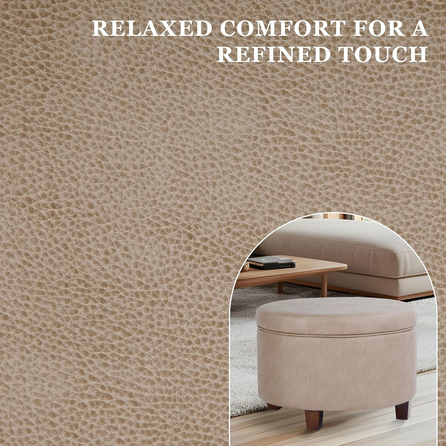 Home Decor | Upholstered Faux Leather round Storage Ottoman | Ottoman with Stora