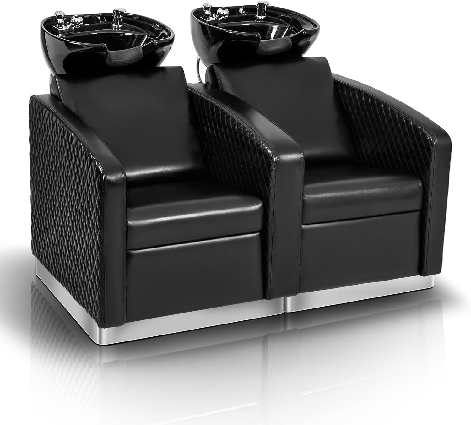 2-Seater Backwash Unit Salon Shampoo Bowl and Chair with Ceramic Sink for Beauty