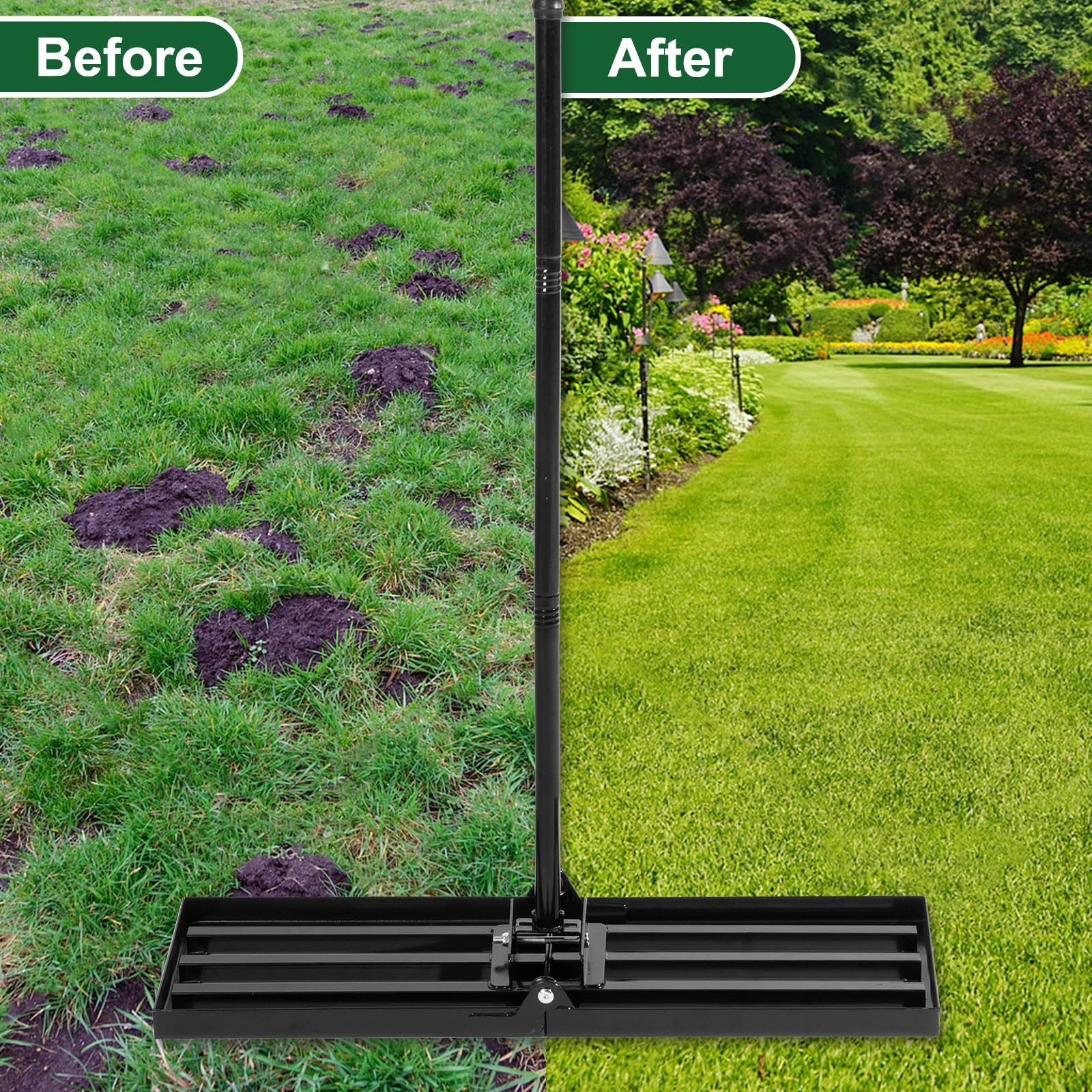 Lawn Leveling Rake, Foldable Leveling Rake with 72inch Adjustable Long Handle...