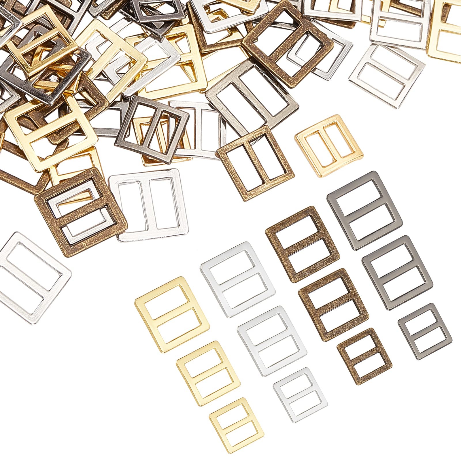 120pcs 4 Colors Sewing Mini Tri-Glide Buckles, (8mm 10mm 12mm) Alloy Slide Bu...