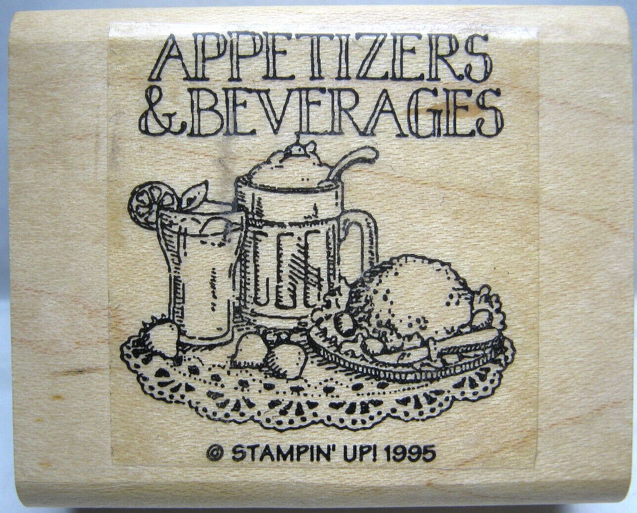 STAMPIN' UP! - APPETIZERS & BEVERAGES - 2" X 1 5/8" RUBBER INK STAMP - 1995 NEW