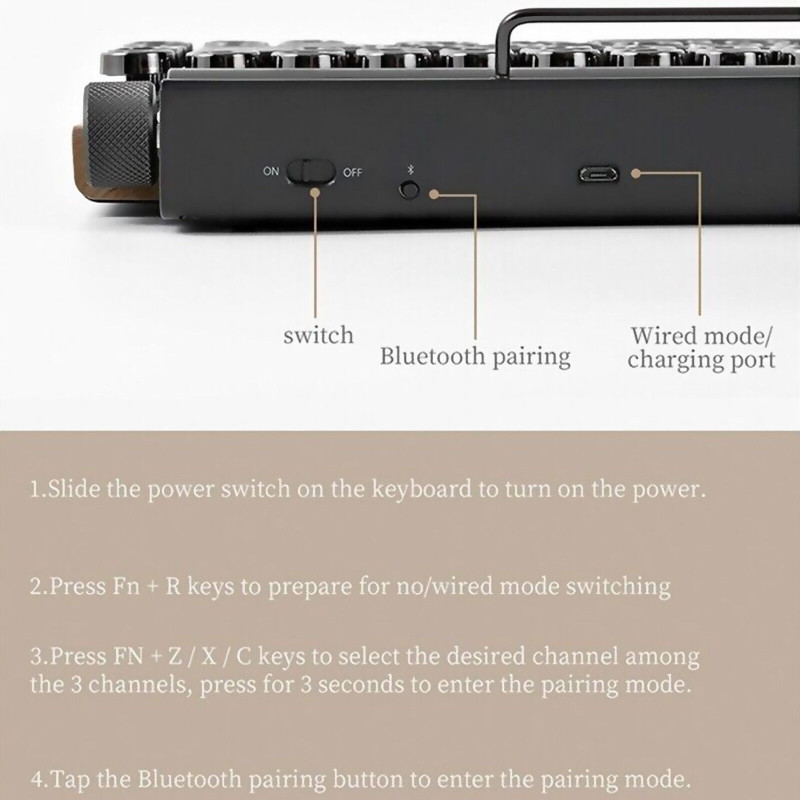 Retro Typewriter Keyboard Wireless Bluetooth Mechanical Keyboards 83 Keys NEW