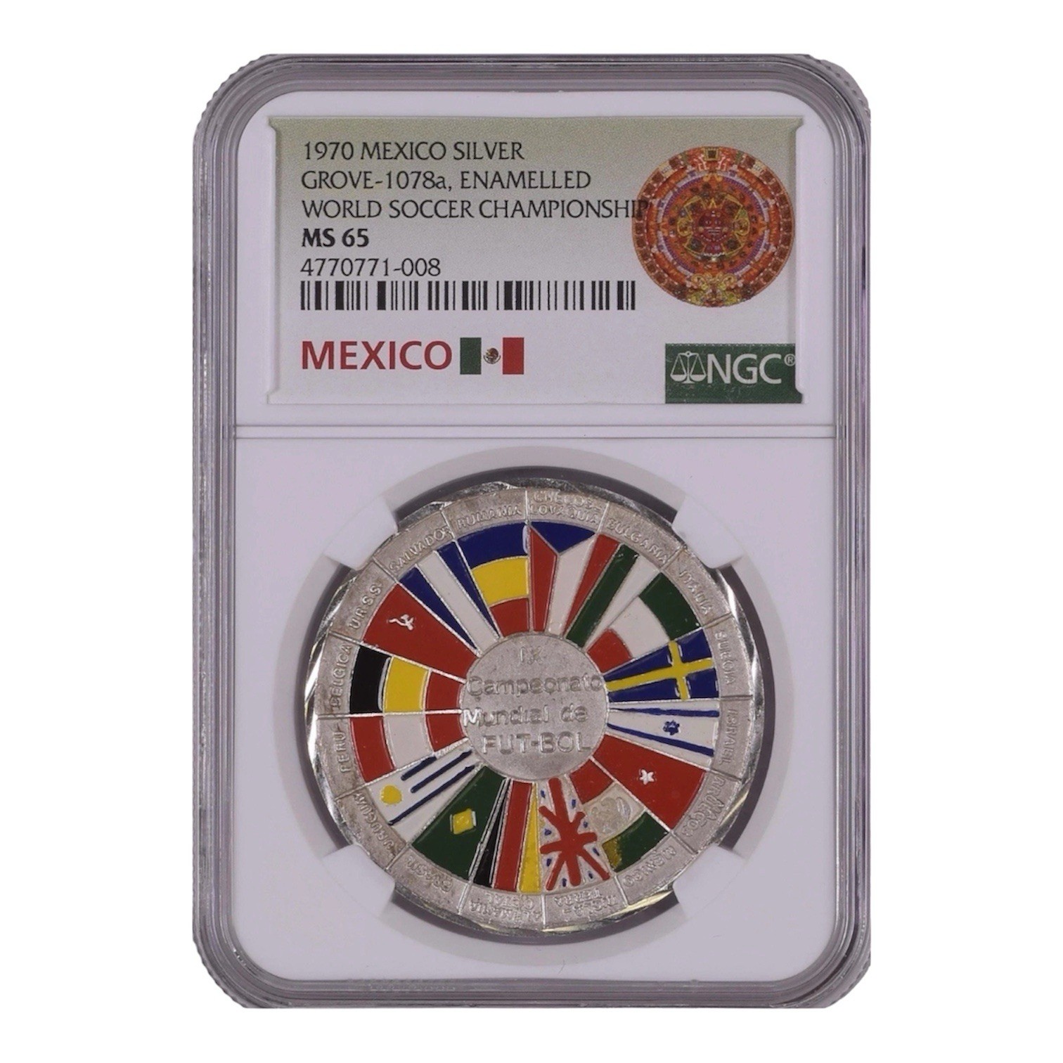 1970-MEXICO SILVER MEDAL-GROVE 1078a-WORLD SOCCER CHAMPIONSHIP-NGC MS 65 Gem