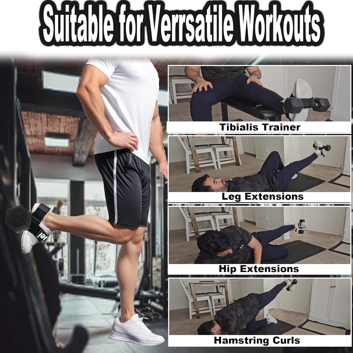 Dumbbell Foot Attachment, Tibialis Trainer, adjustable, Black (Pair)