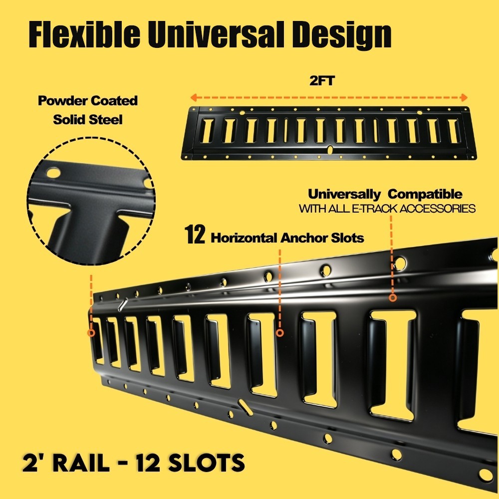 12PK 2' E Track Tie Down Rail Kit for Garages Vans Trailers Motorcycle Tie Downs