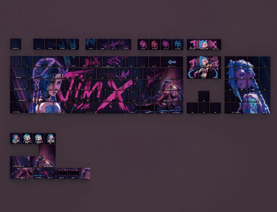 League of Legends Jinx PBT Side Engraved Keycaps for Cherry MX 60 87 98 104 108