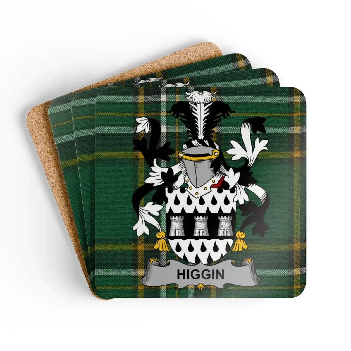 Higgin Irish Family Crest Tartan Coaster Set