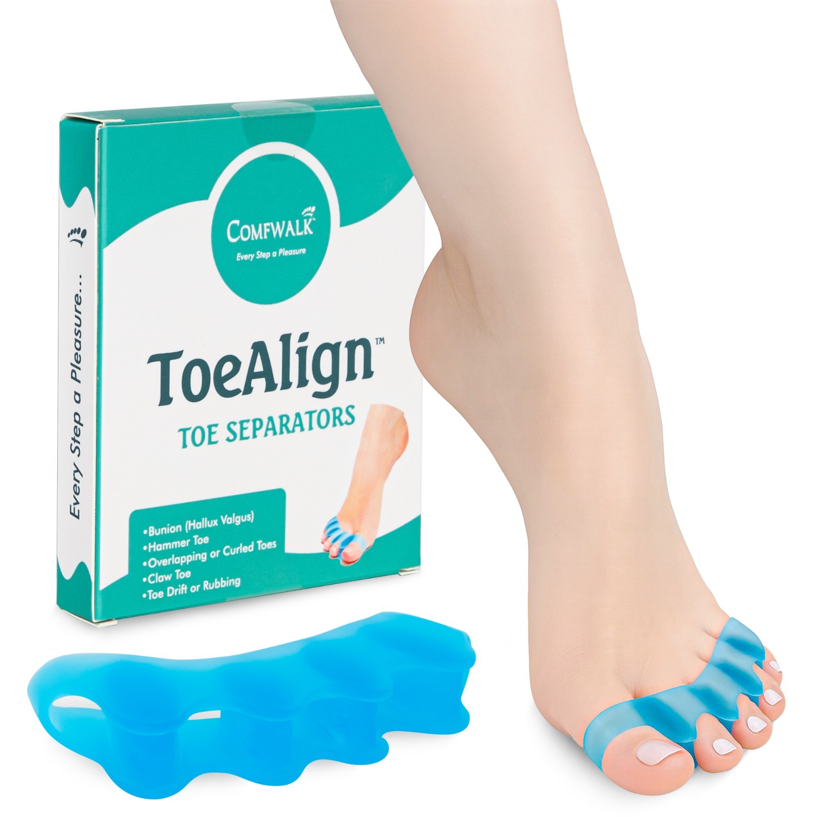 Comfwalk® ToeAlignTM – Toe Separators & Bunion Corrector for Men & Women –