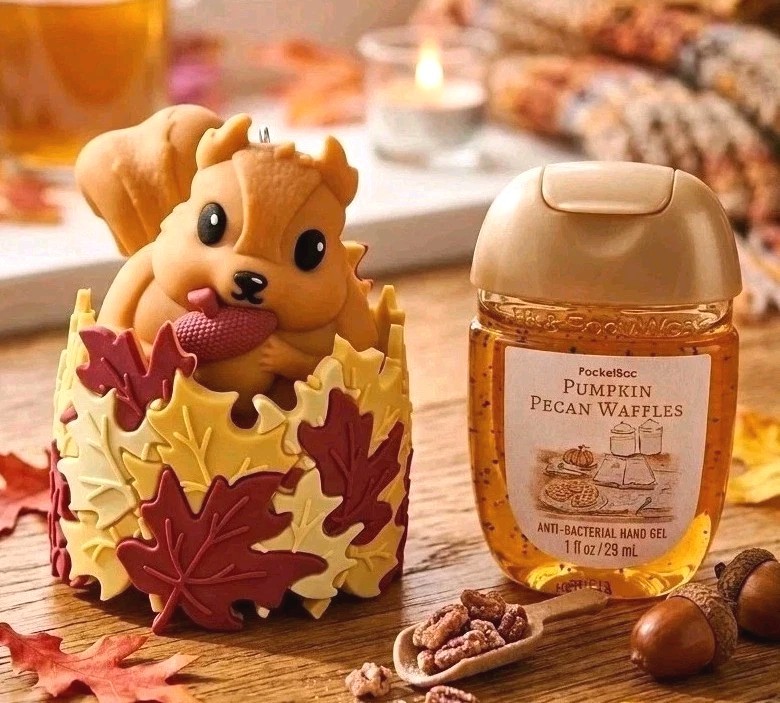 NEW 2026 Bath & Body Works Fall Squirrel in Leaves Pocketbac Holder & Sanitizer