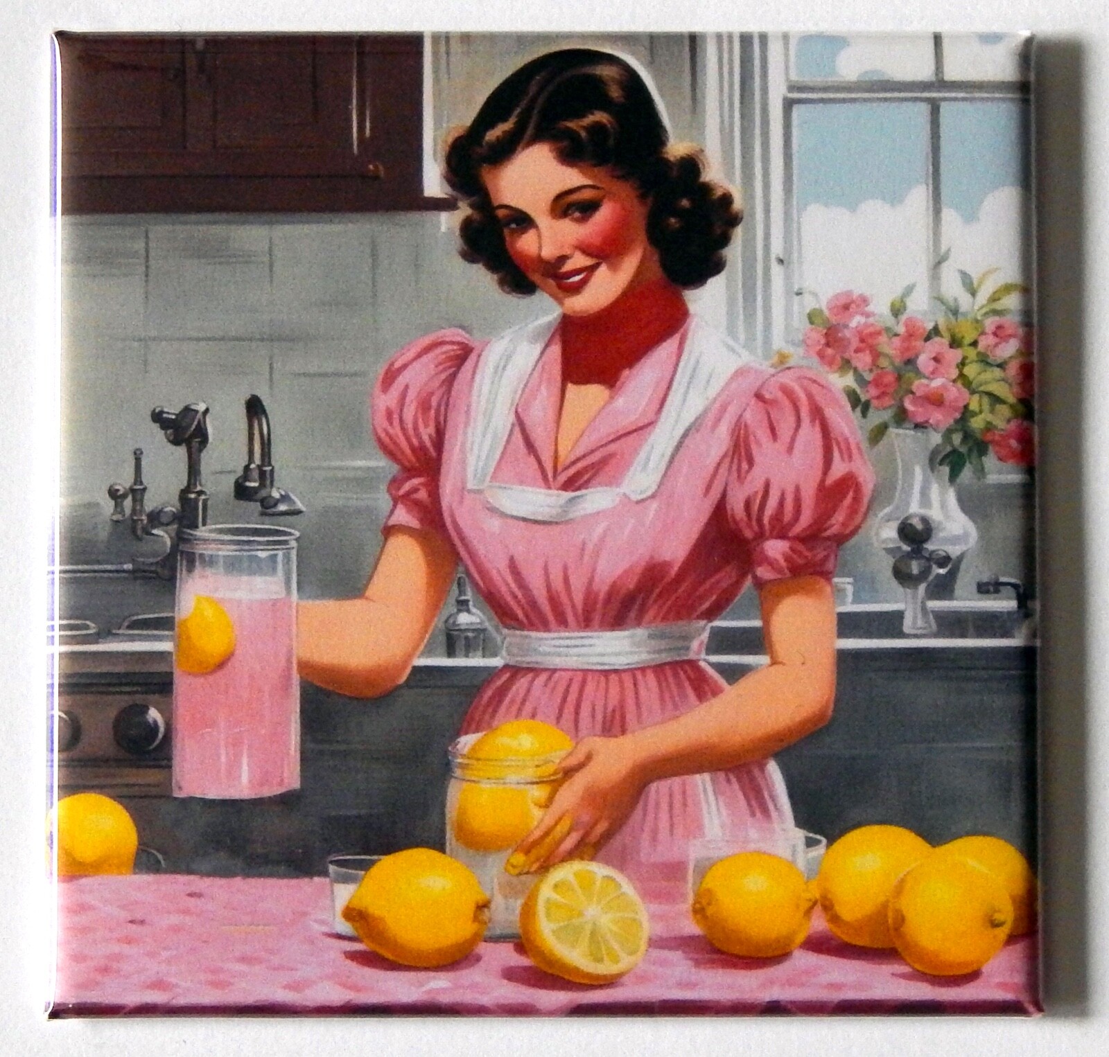 Woman with Pink Lemonade FRIDGE MAGNET "style E"
