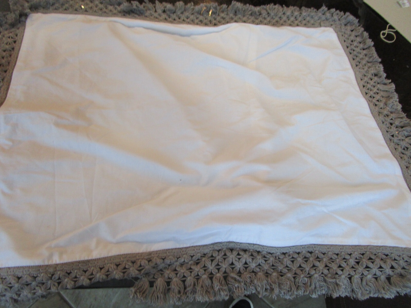 1 Pottery Barn Teen  fringe edge crochet white gray standard sham photo sample