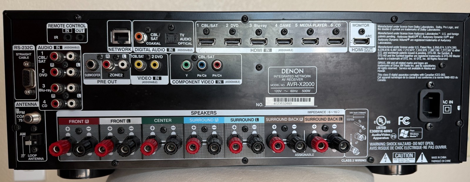 Denon IN-Command Series AVR-X2000 Integrated Network AV Receiver