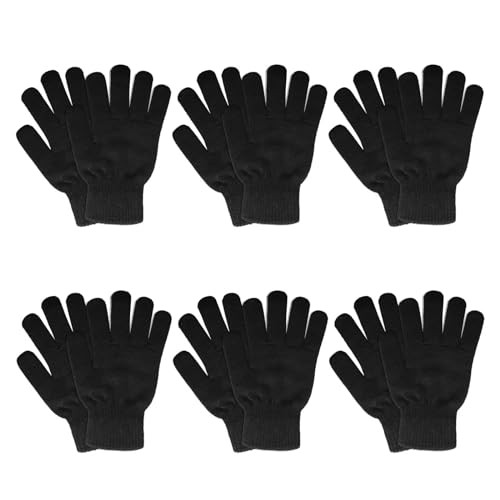 6 Pairs Winter Gloves for Women Men's Warm Knit Gloves for Clod Large Black