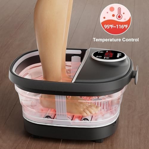 Collapsible Heated Foot Spa Bath with Massager, Bubbles, Timer & Temperature Con