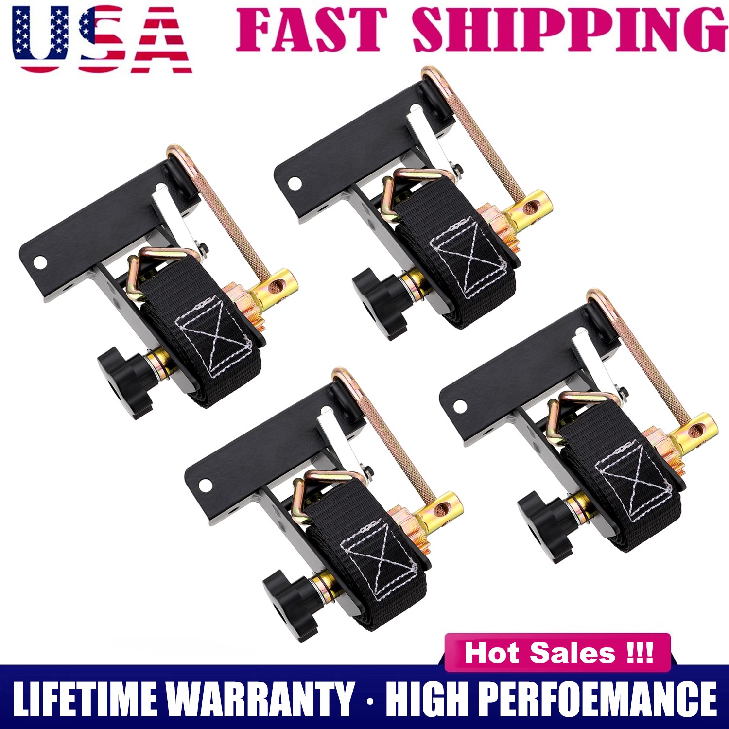 4 Set 1.5''x7.5'' Ladder Rack Ratchet Straps 500 lbs Load Heavy Duty Retractable