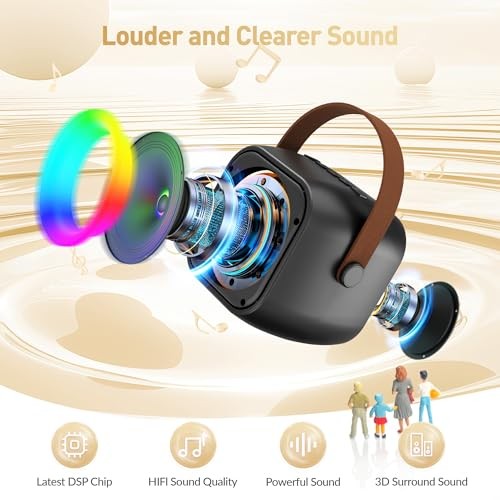 Mini Karaoke Machine, Portable Bluetooth Karaoke Speaker with 2 Wireless Black