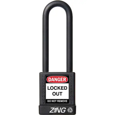 Zing 7052 Lockout Padlock, Keyed Different, Aluminum, Black, 3 In Shackle