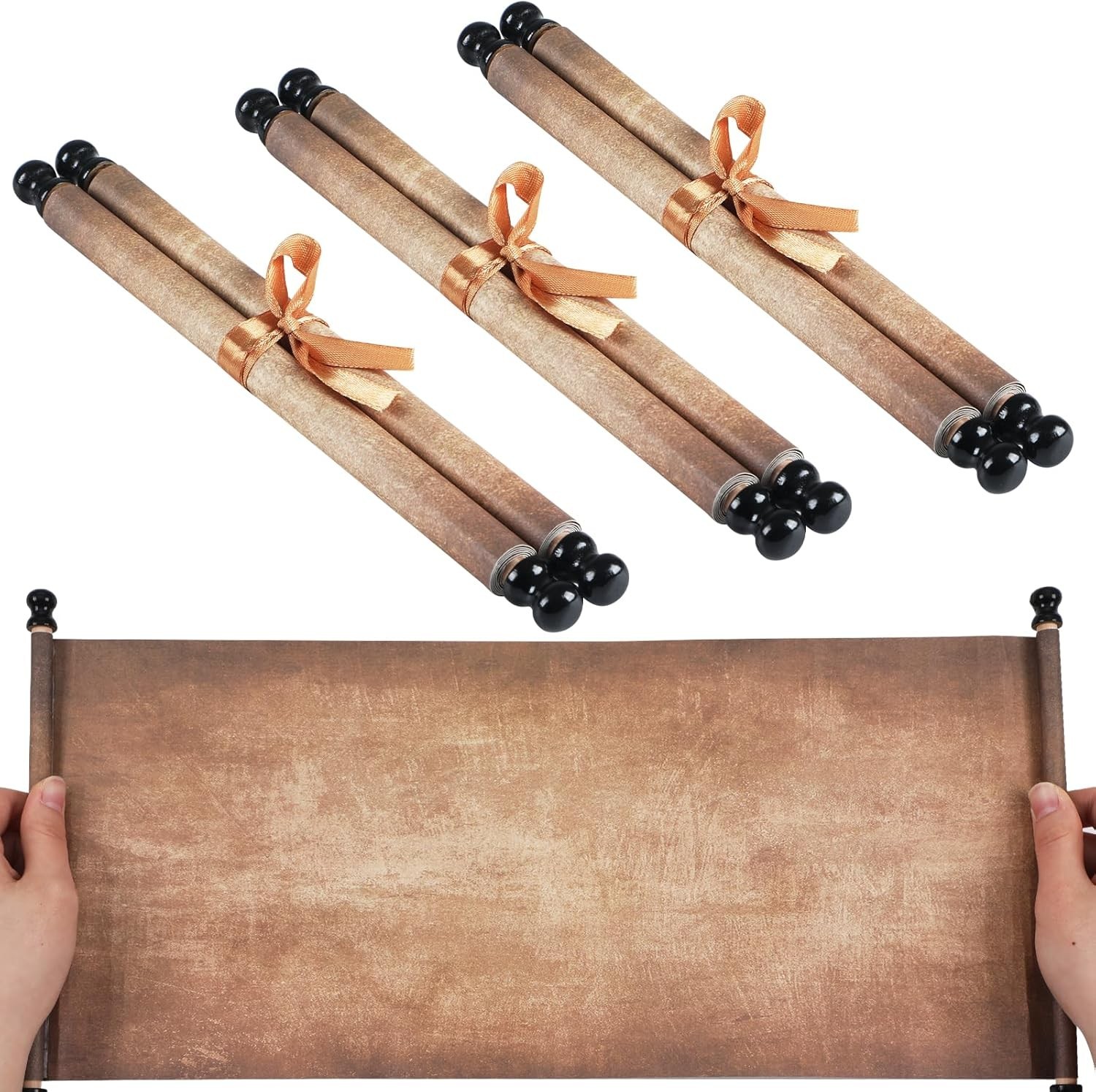 6 Pack Blank Paper Scrolls Scroll Paper Wrapped on Wood Rod for Writing, Draw...