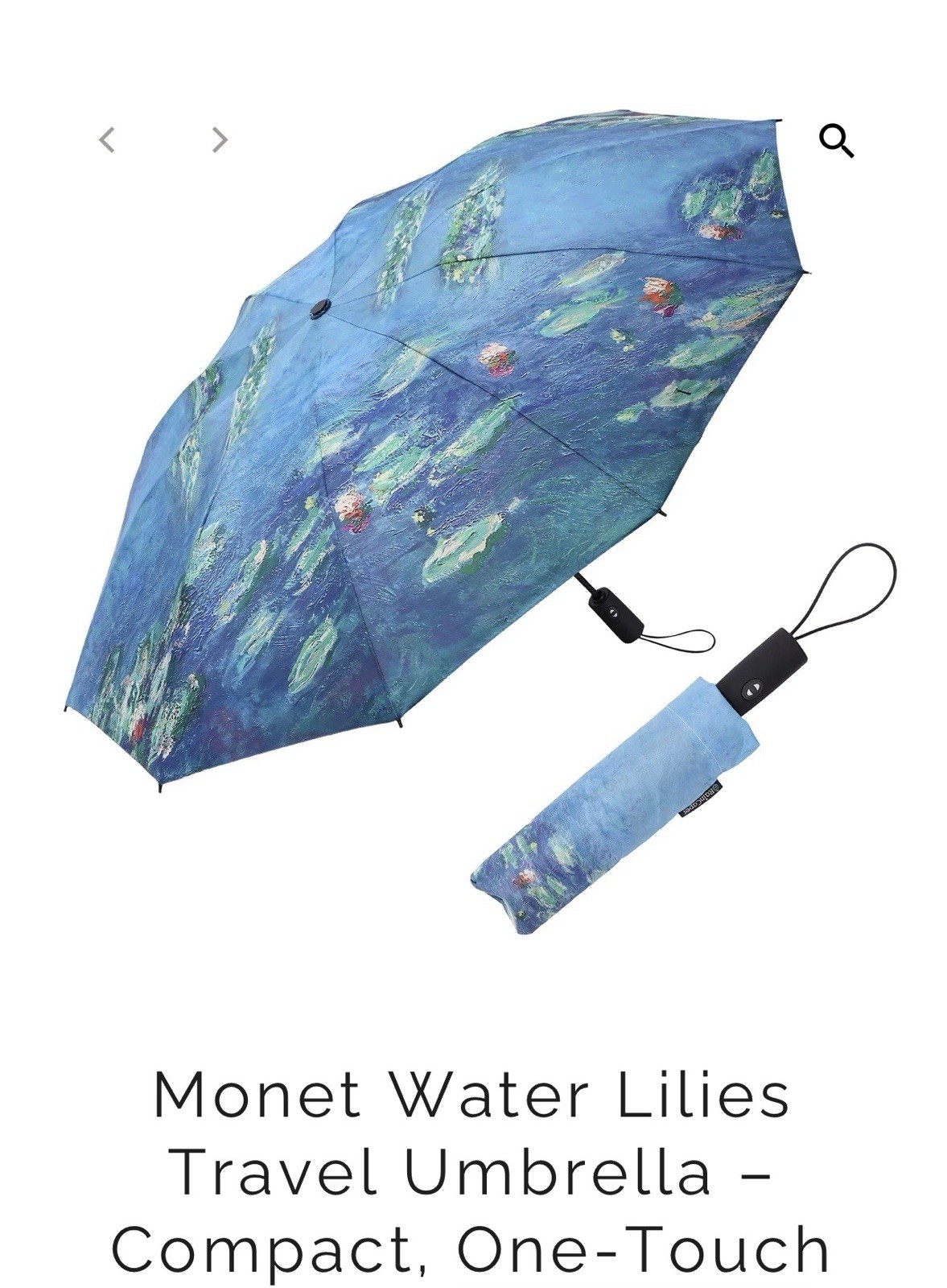Monet Water Lilies Travel Umbrella – Compact, One-Touch Open & Close