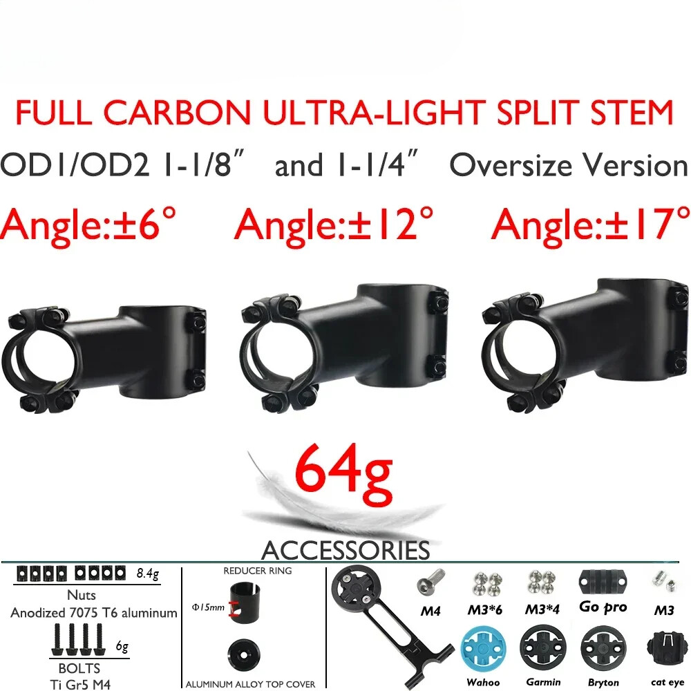 28.6/31.8mm Full Carbon Fiber Mountain Bike Stems -6 Degree Road Bicycle Stem