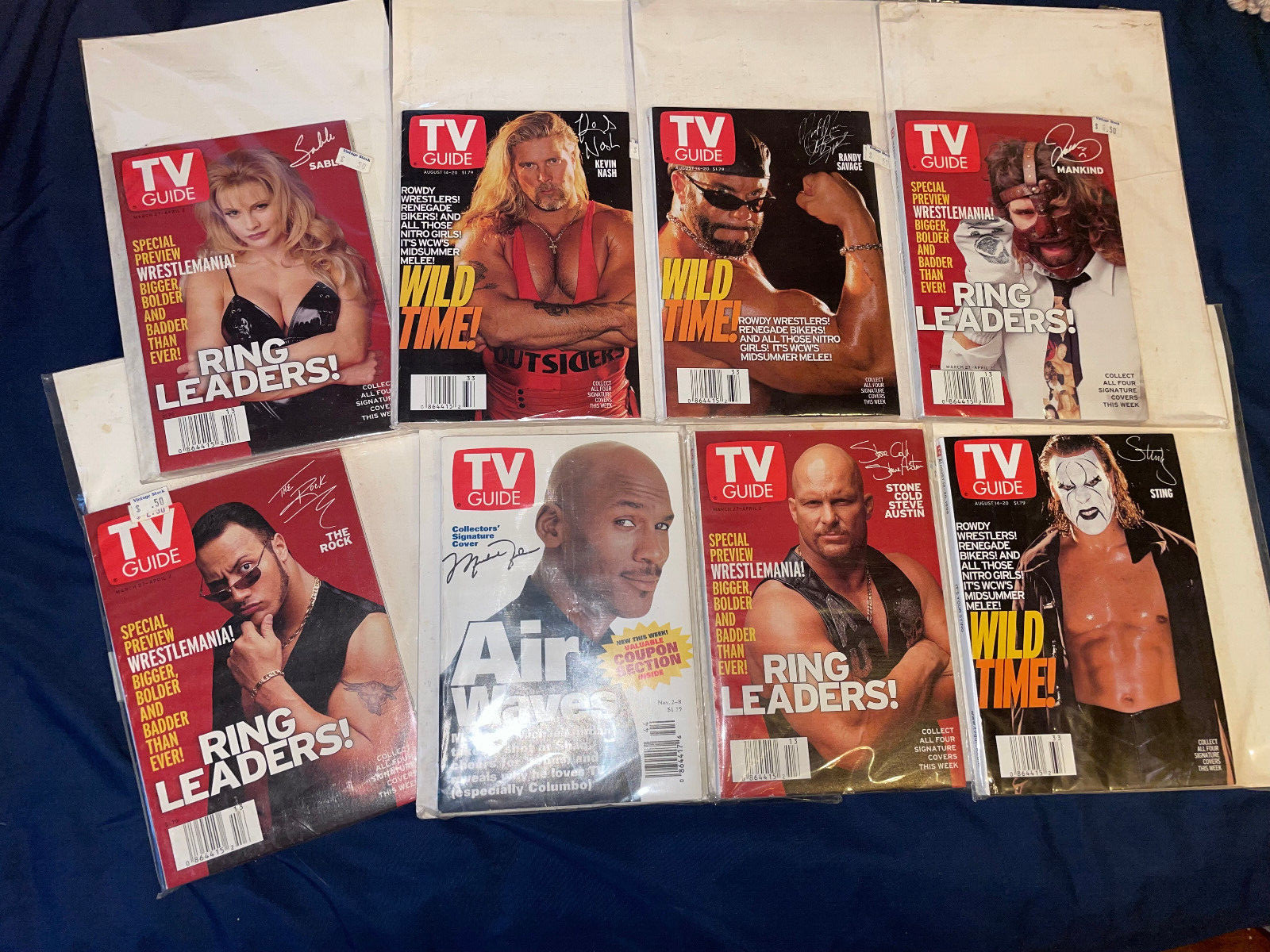 ^Lot of 8 Vintage 7 wrestling & 1 michael j. TV Guide Collector Cover Sets NEW!!