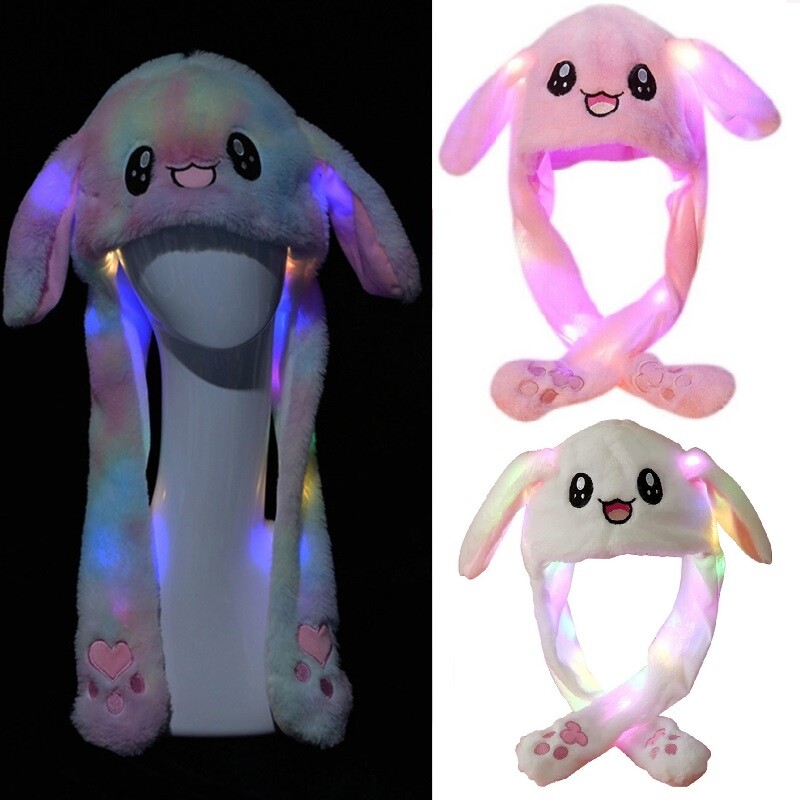 LED Rabbit Ear Hat Airbag Moving Ears Cute Fun Plush Headwear Cap Girl Gifts USA
