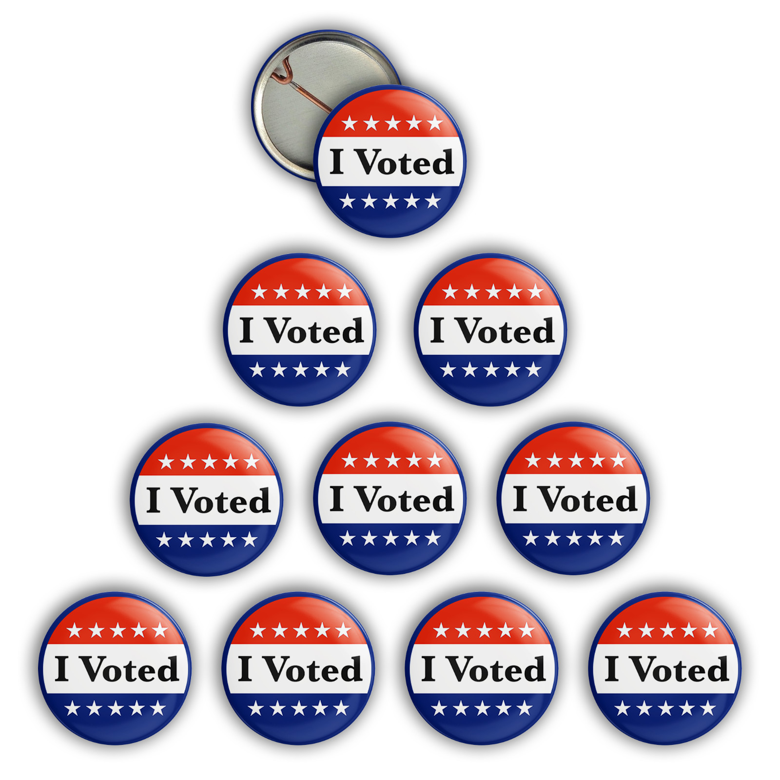 "I Voted" Pins/Buttons, Set of 10, Lot, Political, Election, Badge, Wholesale