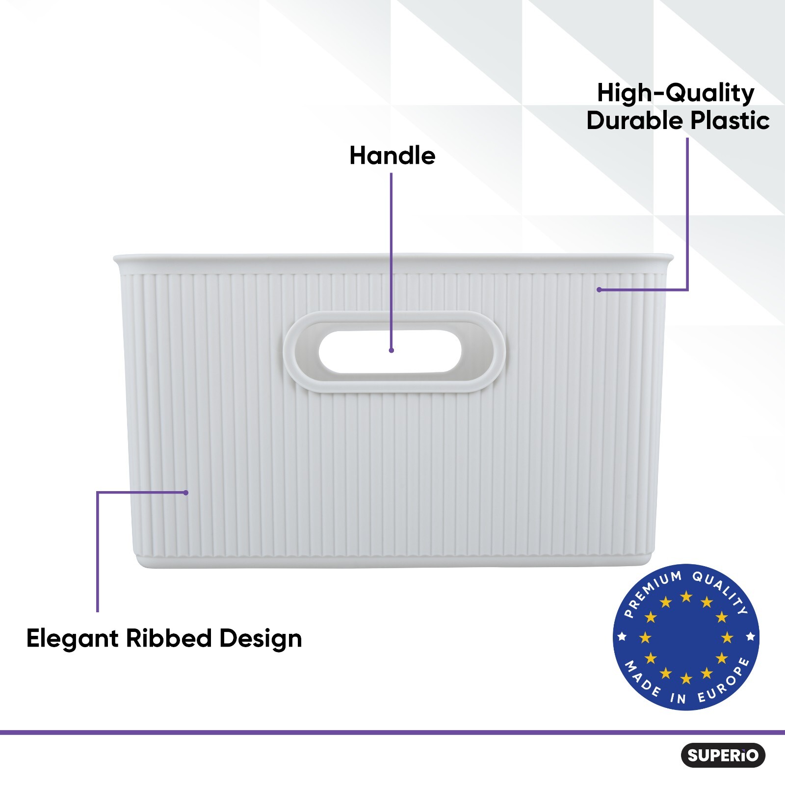 Superio 15L Medium White Smoke Ribbed Storage Bin with Lid, Plastic (2 Pack)