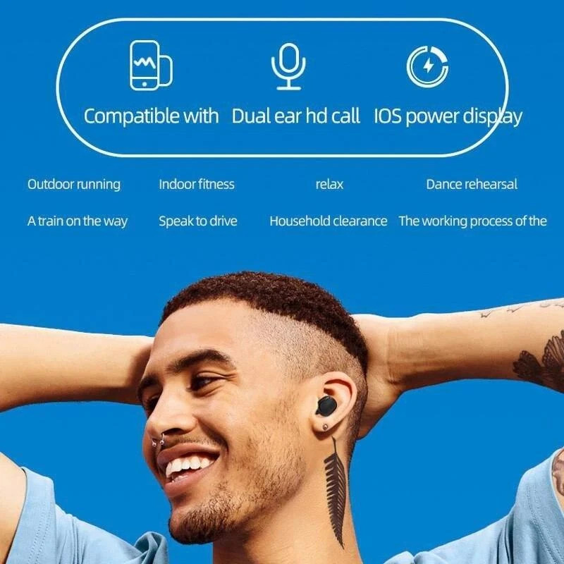 TWS Bluetooth Wireless Earbuds Waterproof Bluetooth 5.0 Headset Noise Cancelling