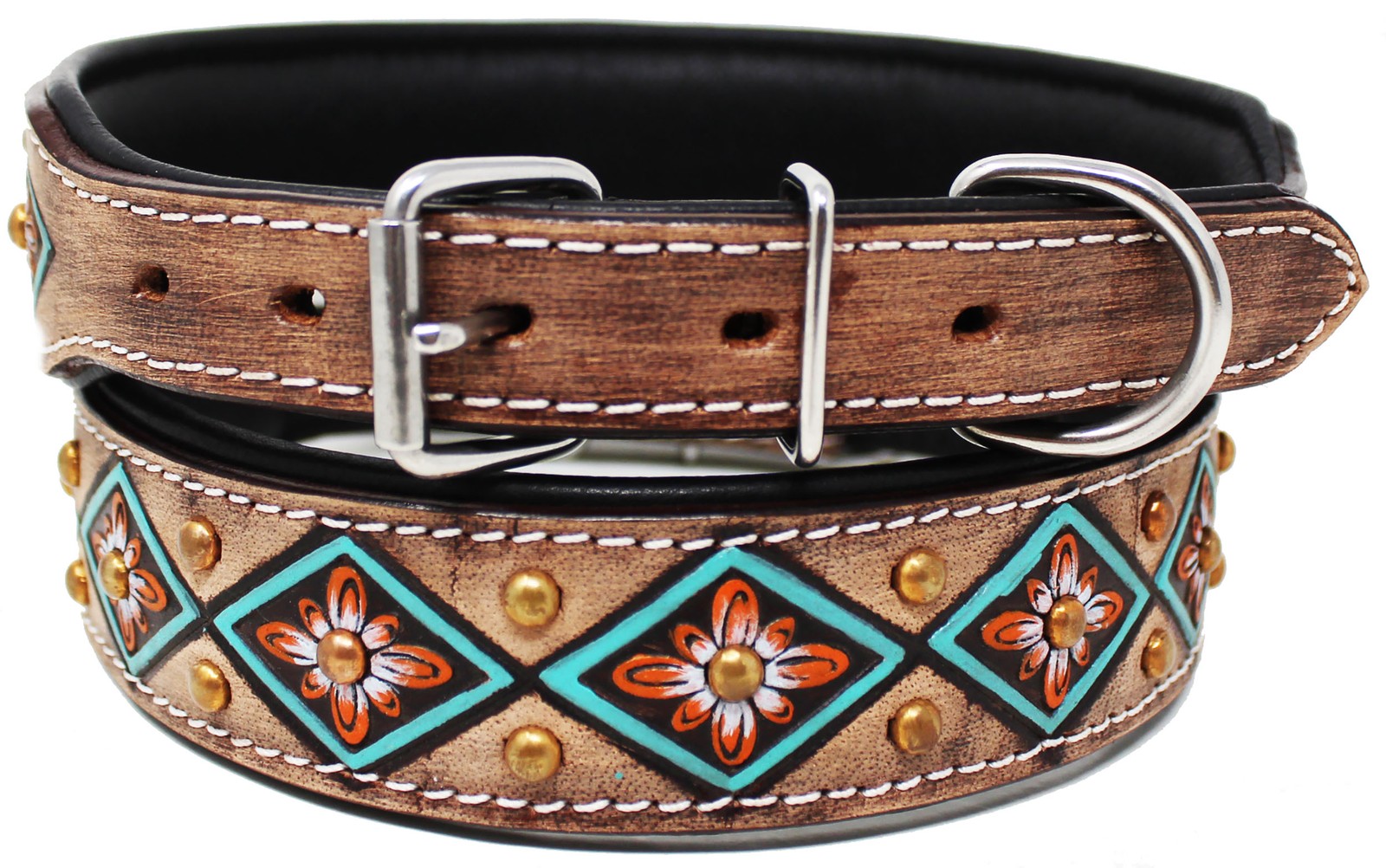 Bling Rhinestone Dog Puppy Collar Crystal Western Cow Leather  6020