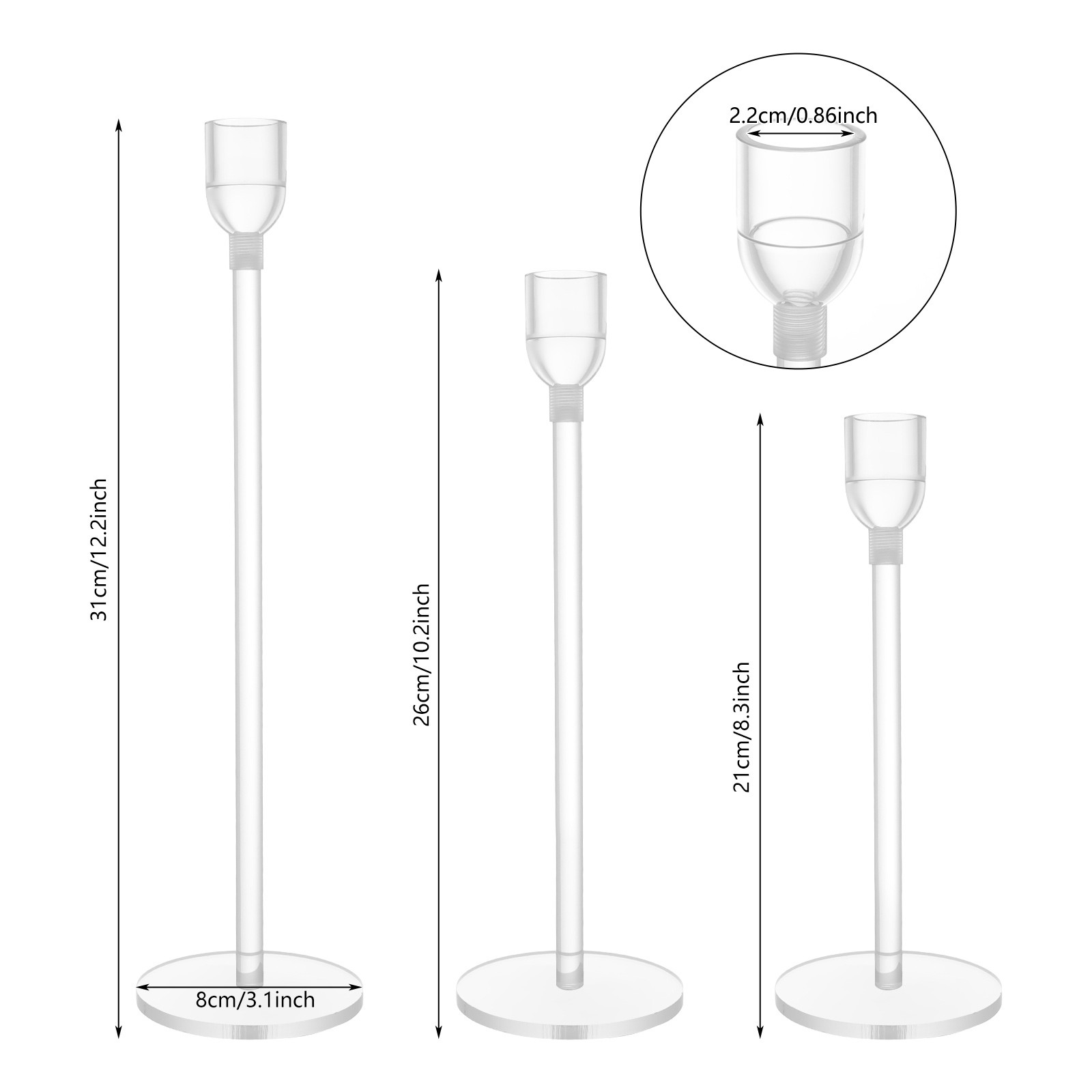36PCS Acrylic Candlestick Holders, Free Standing Tall Candlestick Holders