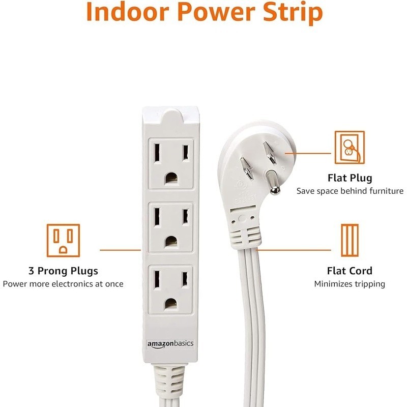 6ft Indoor Extension Cord Power Strip 2-Pack 3 Outlet Flat Plug Electronics New