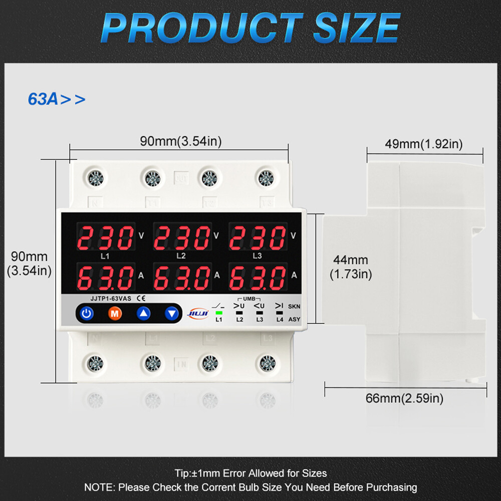 63A 3Phase Voltage&Current Protector Synchronous &Asynchronous Working Mode D0N3