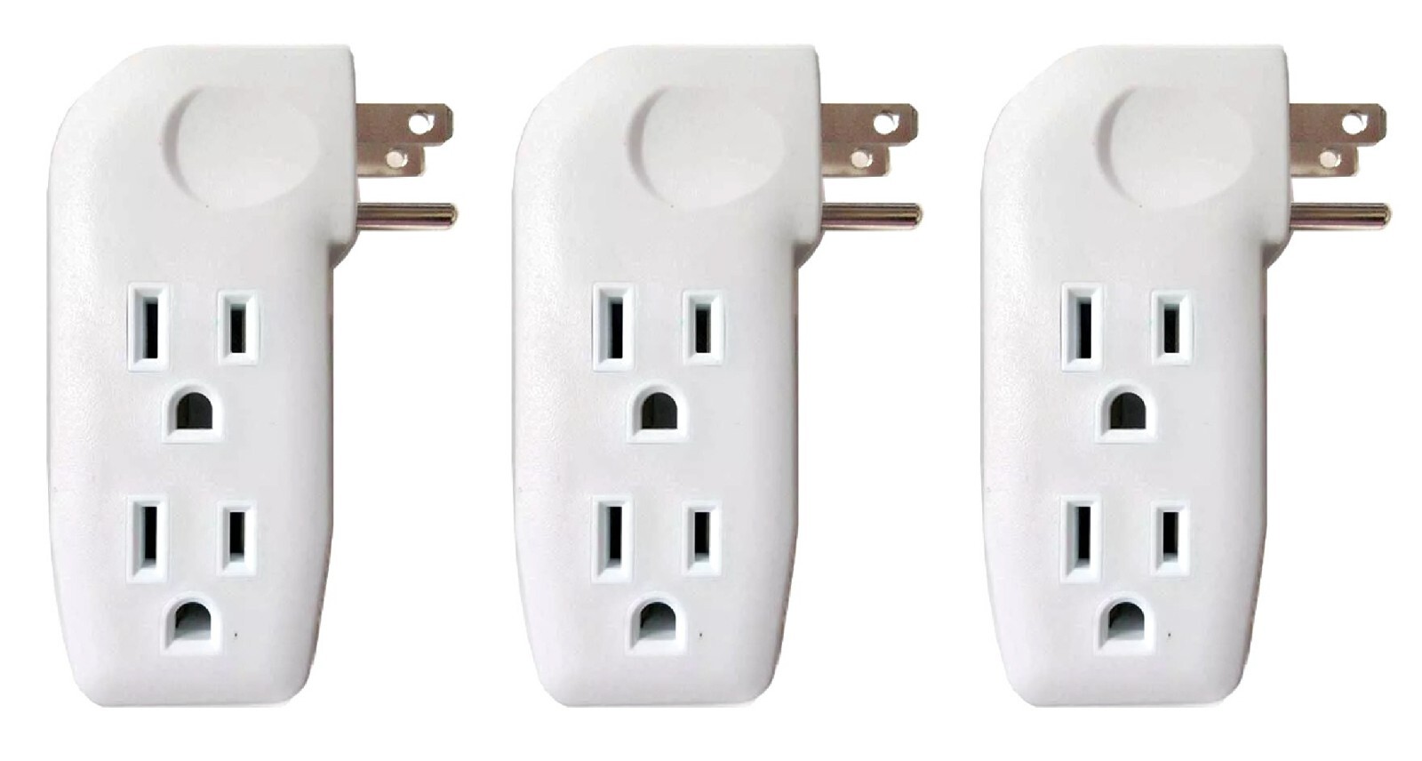3 Pack "L" Style 3-Way Grounded Electrical Outlet Wall Plug Power Splitter