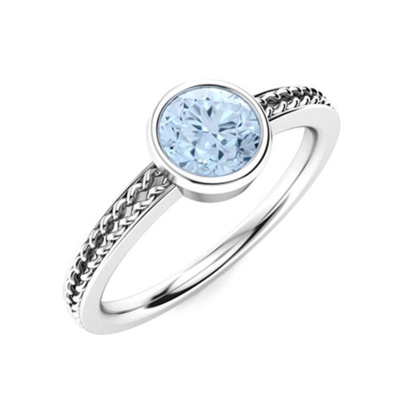 6mm Round Aquamarine Ring 925 Sterling Silver Bezel Braided Engagement Gift