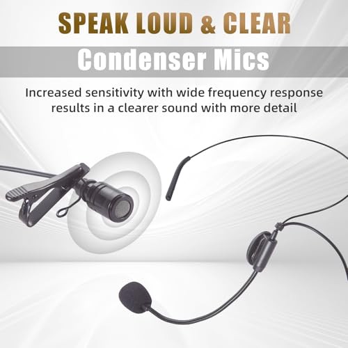 Wireless Microphones System with UHF Headset/Lavalier Lapel Mics, 4 Bodypack