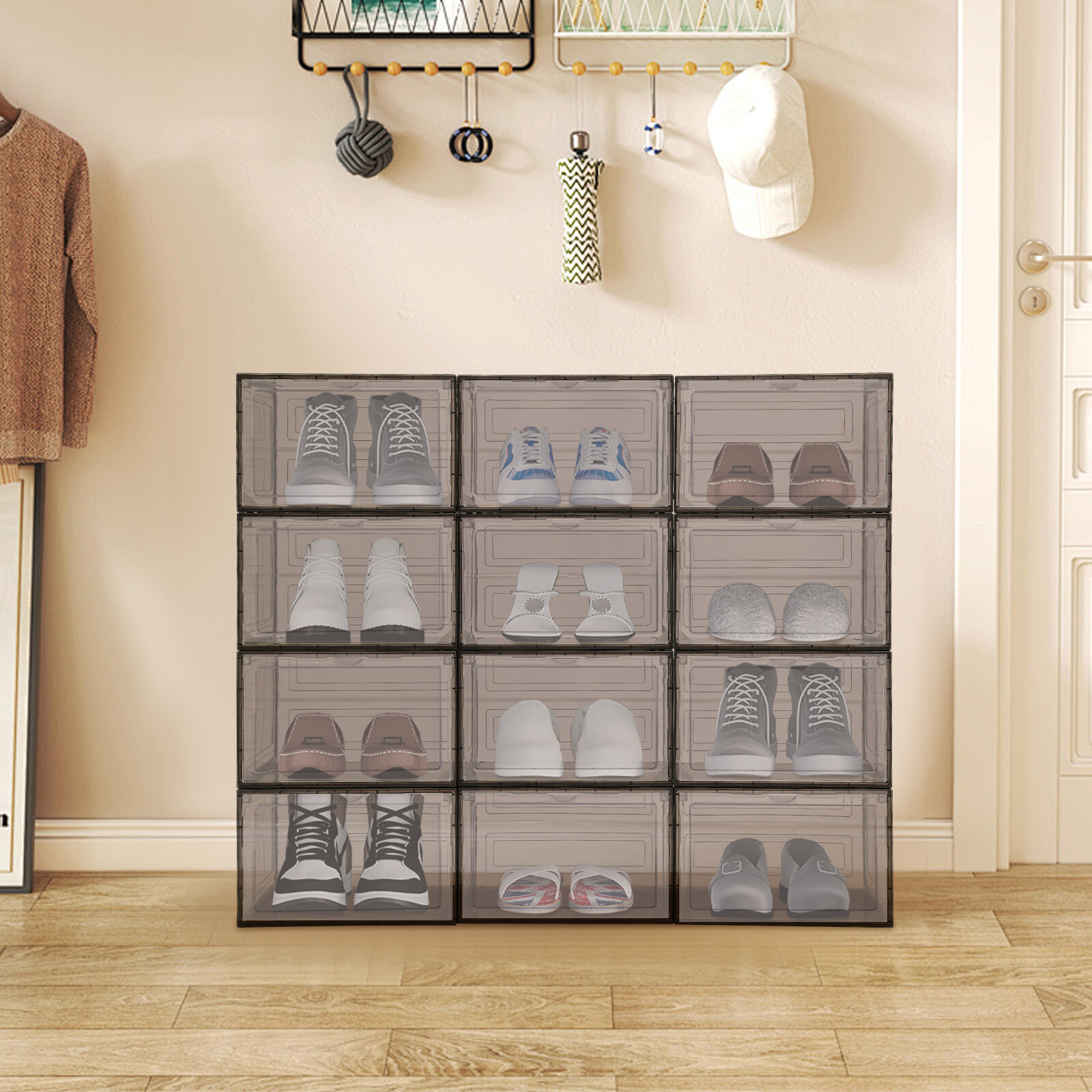 12PCS Shoe Storage Box Organizer Stackable Sneaker Display Case Container NEW
