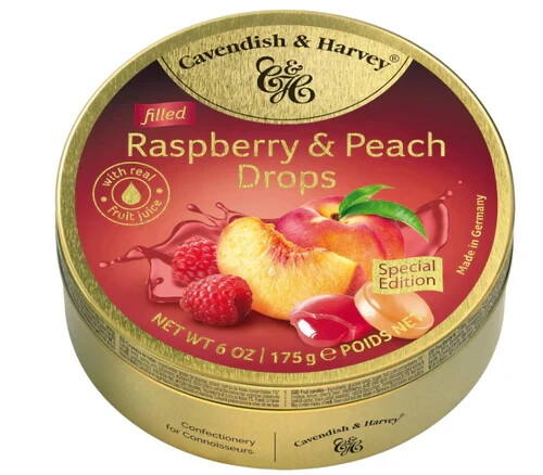 CAVENDISH & HARVEY Raspberry & Peach Filled Drops Hard Candy 6 oz SEALED Germany