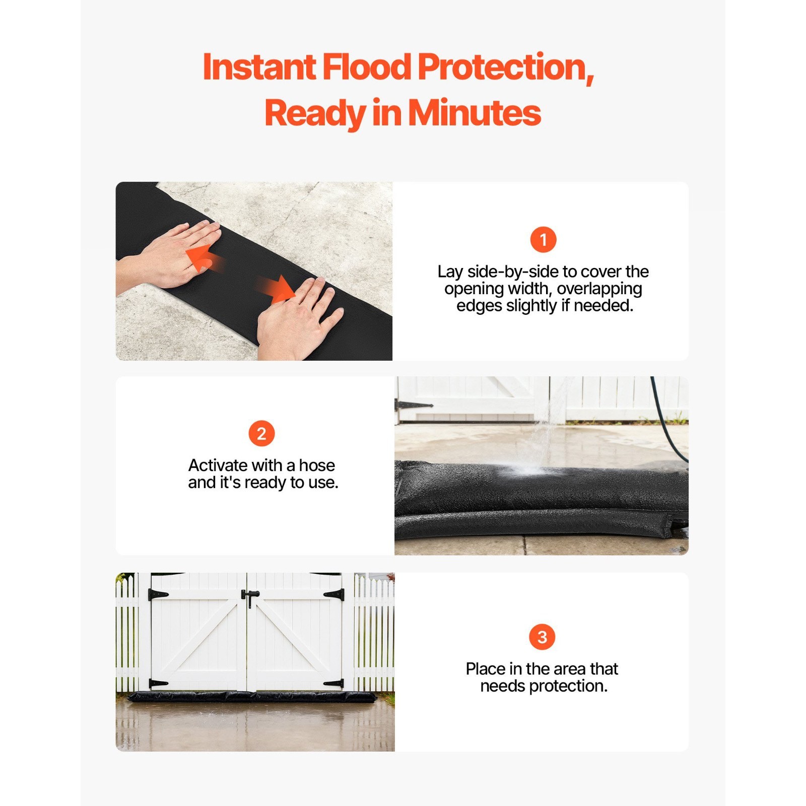 5FT Flood Barrier, Water Activated Sandless Bags -3 Pack- Reusable Water Control