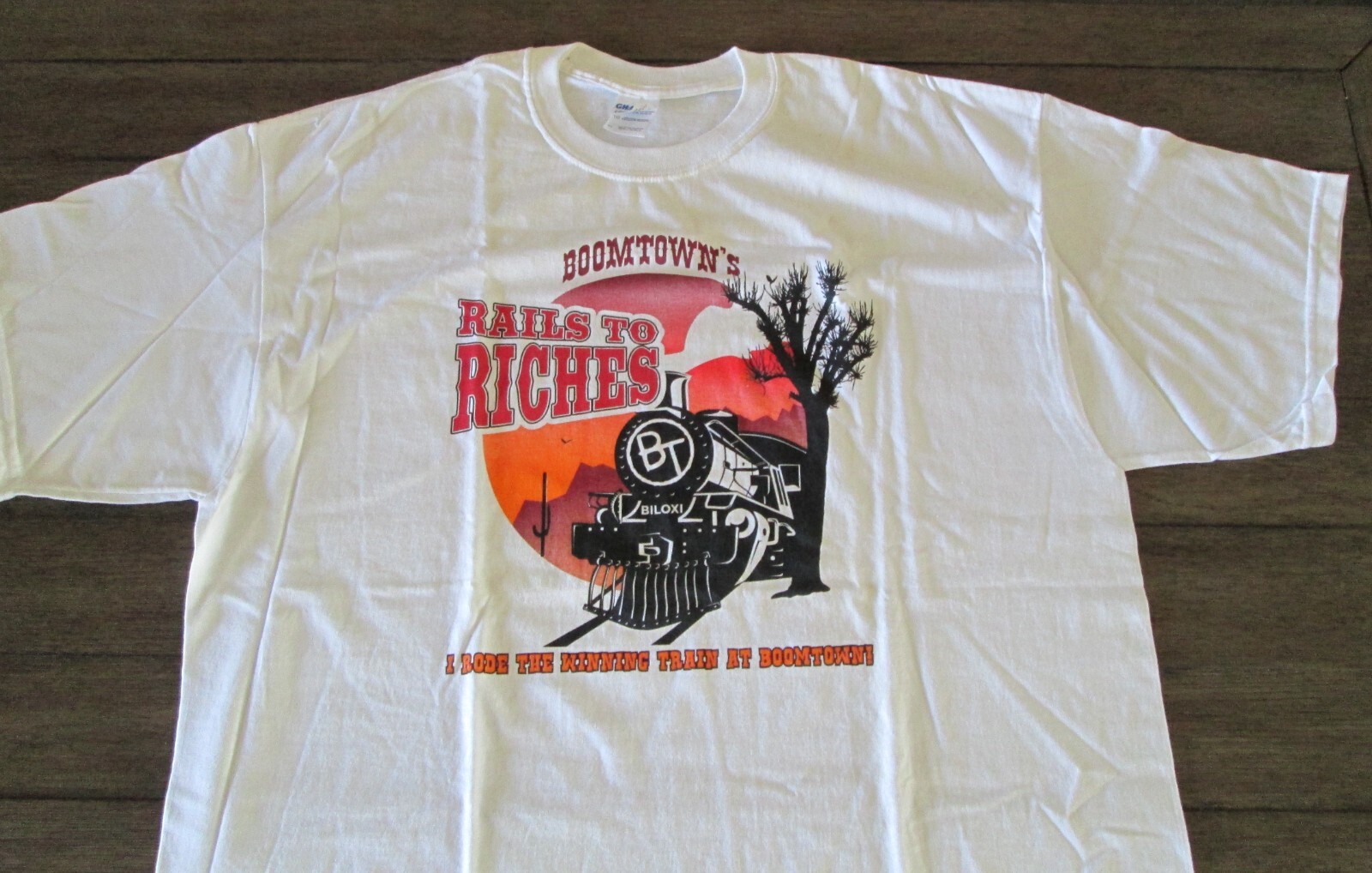 90's BOOMTOWN CASINO Biloxi MS RR TRAIN T-Shirt  Vintage  Rails to Riches   NWOT