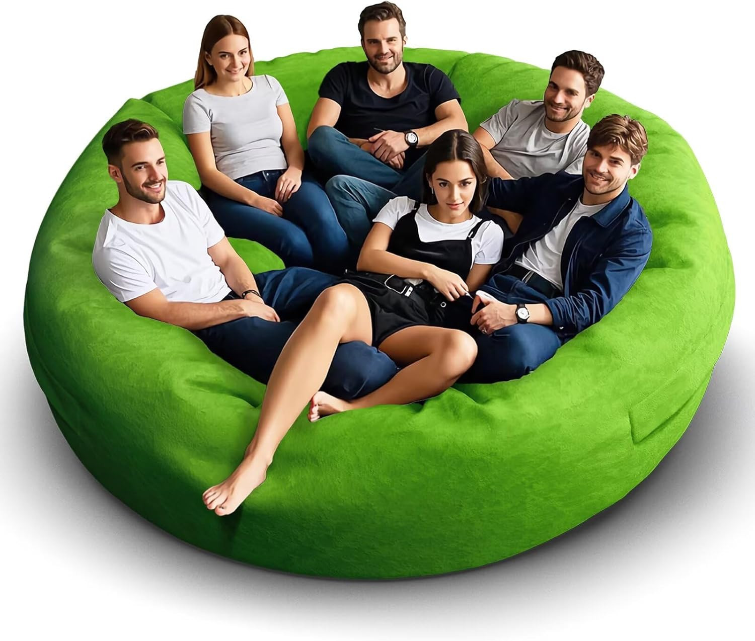Giant 8Ft Green Bean Bag Chair for Adults - Soft Removable Cover, No Filler