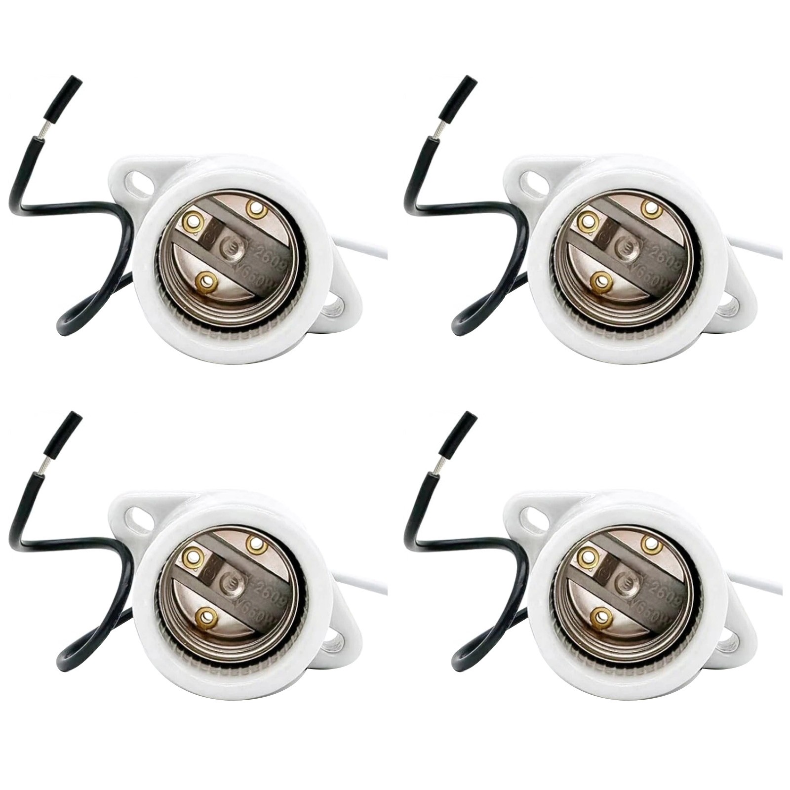 White Light Sockets 4 Pack 660W E26/E27 Medium Base with 18AWG Wire Pigtail