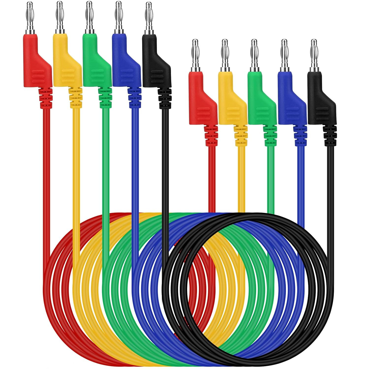 SWANLAKE 5-Piece Dual-Ended Banana Plug Test Leads, 1000V 15A 3.5Ft/1M Multimete
