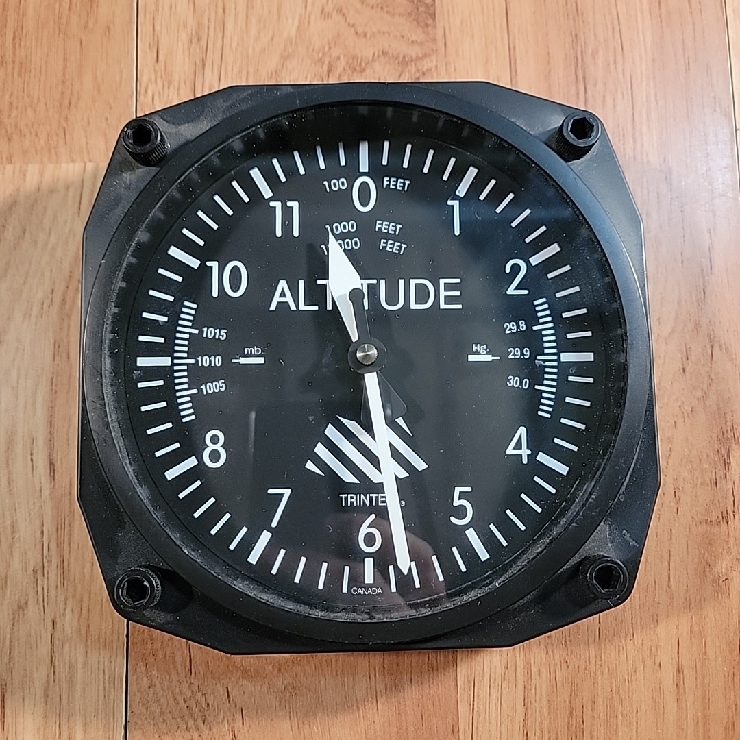 Trintec Black Aviation Airplane Gauge Altitude Altimeter Analog Wall Clock 6.5"