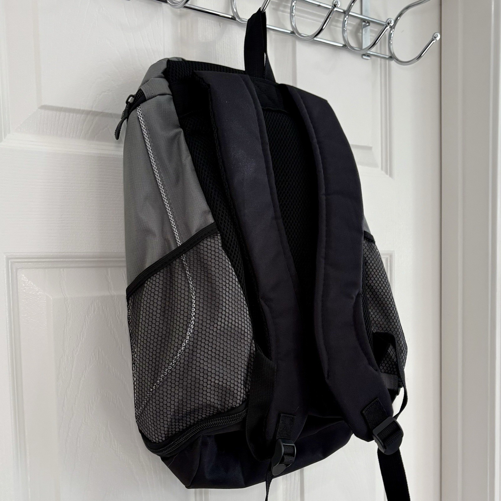 Emerald Waterways Daypack, Backpack Travel Bag -Gray Blue Black Side Pockets EUC