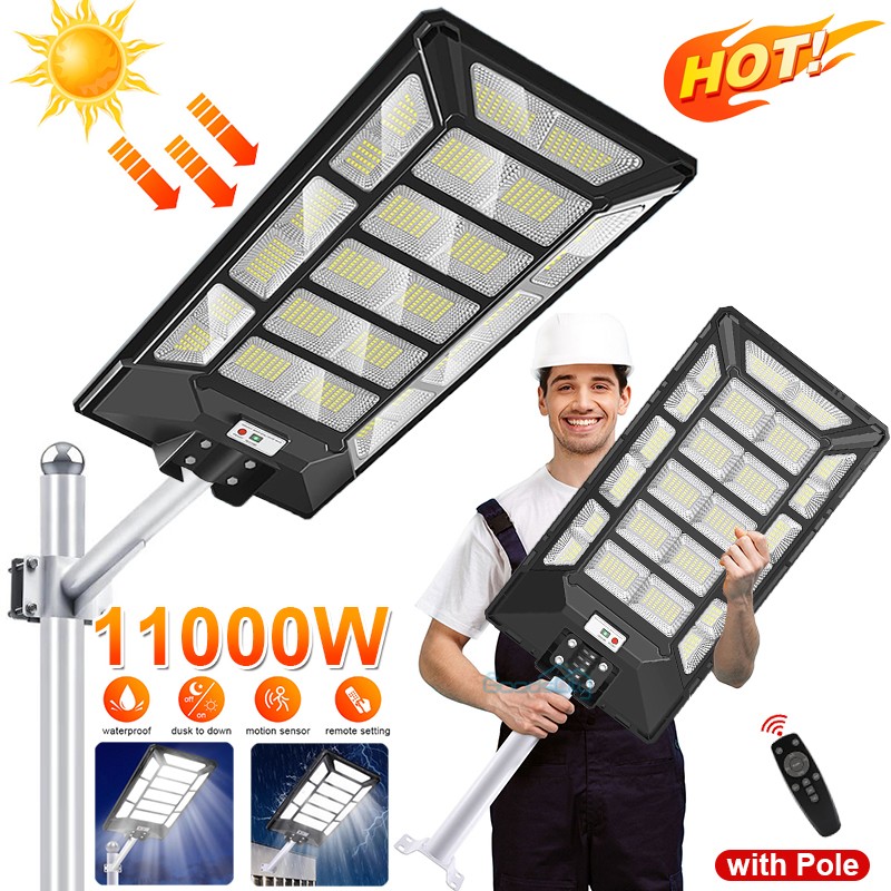 Commercial 11000W LED Solar Street Light 990000000LM Dusk to Dawn Motion Sensor