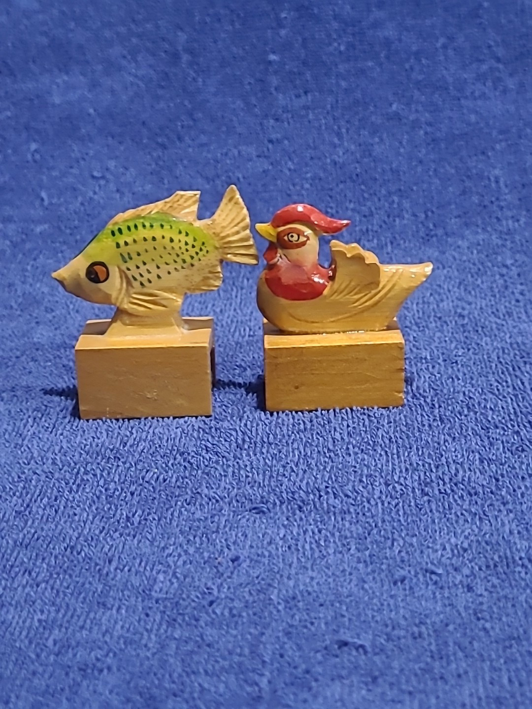 A Pair Of Woden Pencil sharpeners Fish And Roster Now Discounted Limited Time