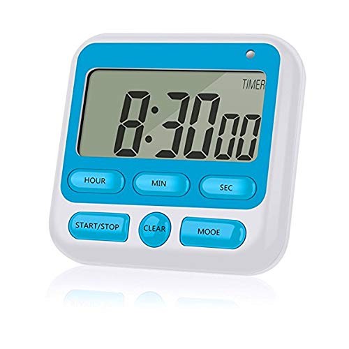 Upgraded Digital Kitchen Timer, ON/Off Switch, 12/24 Hour Clock and Silent Blue