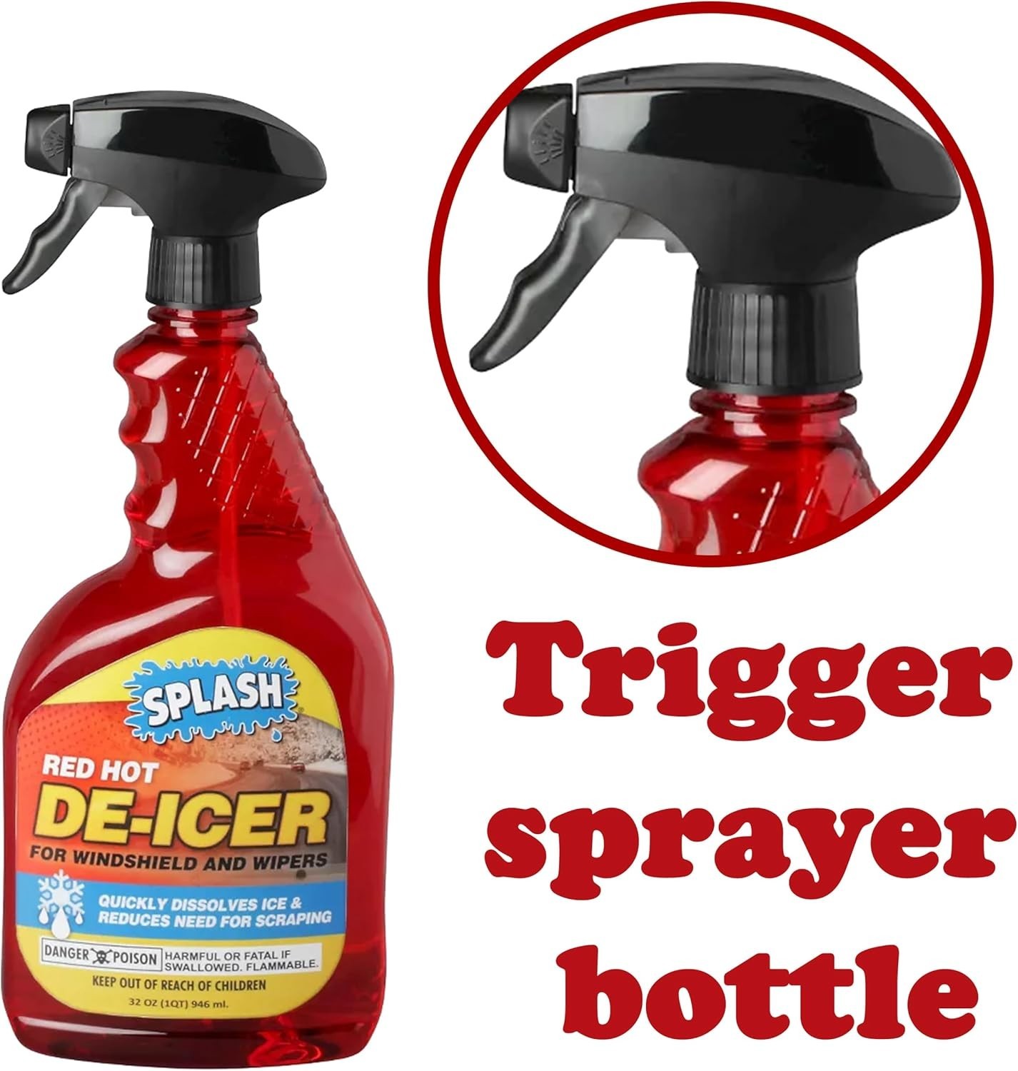 Pack of 3 Splash Red Hot De-icer Windshield Trigger Spray 32 Ounces