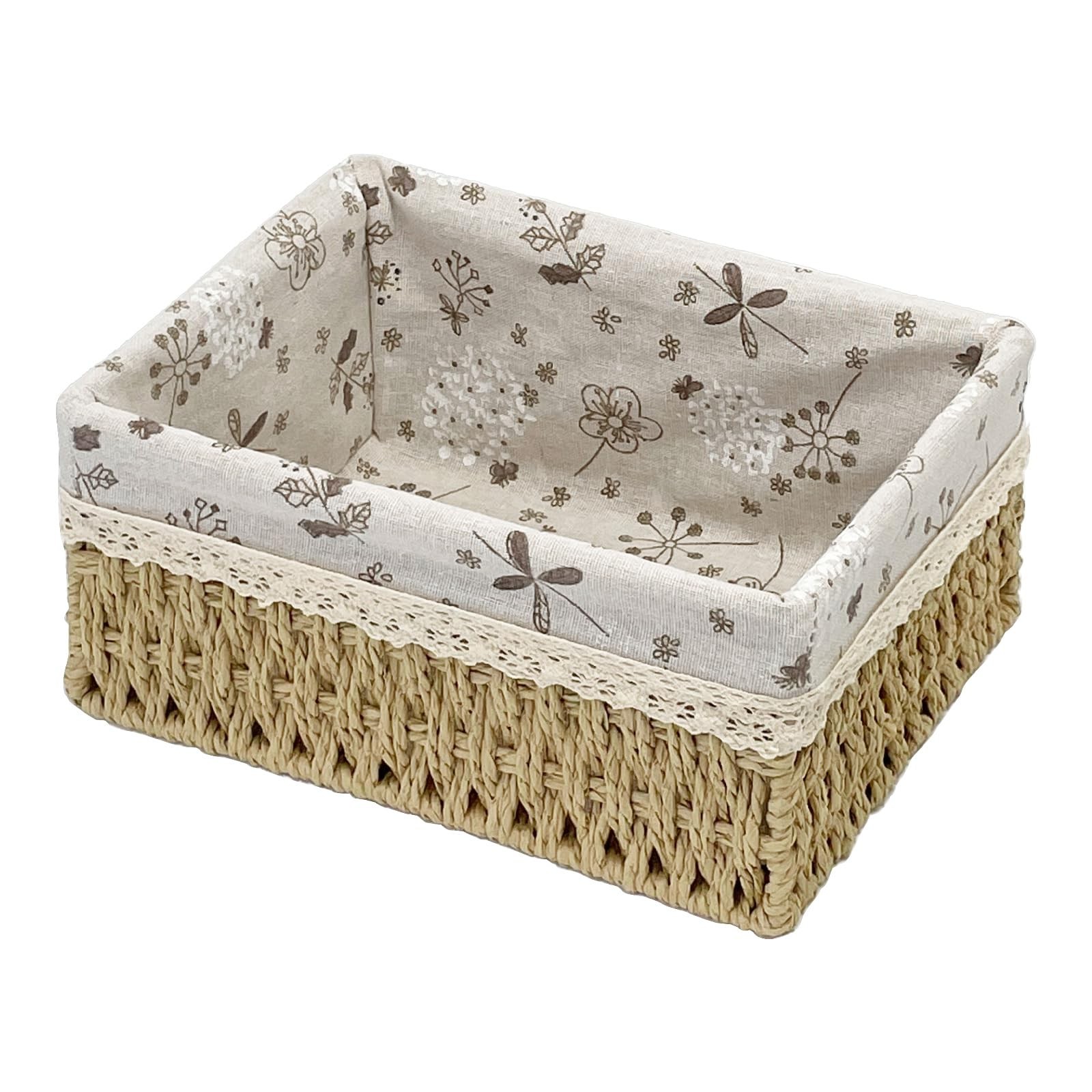 Wicker Storage Baskets, Handwoven Rope Organizer Bins with Removable Floral L...